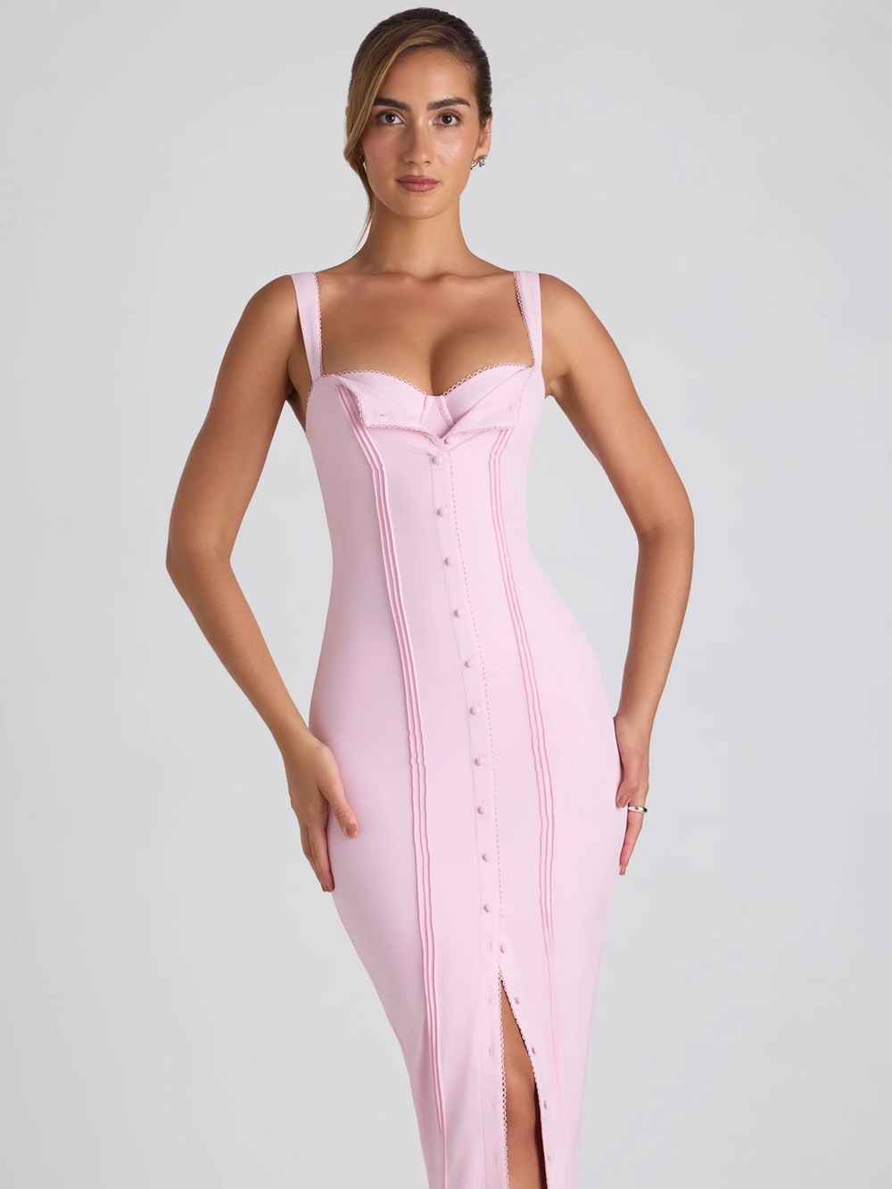 NWT Oh Polly Button-Detail Midaxi Dress in Soft Pink Size 6
